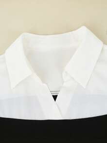 GlowEve CURVE 女士梭织荷叶边 Polo 领收腰显瘦时尚百搭连衣裙 - 黑與白 - 查看 6