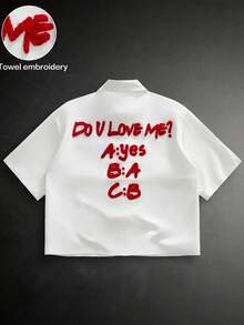 HIMLAND Men's Street Fashion Embroidered Short Sleeve Shirt Cropped Shirt Funny Shirt Text Shirt Embroidered Shirt Customized Shirt - White - View 2