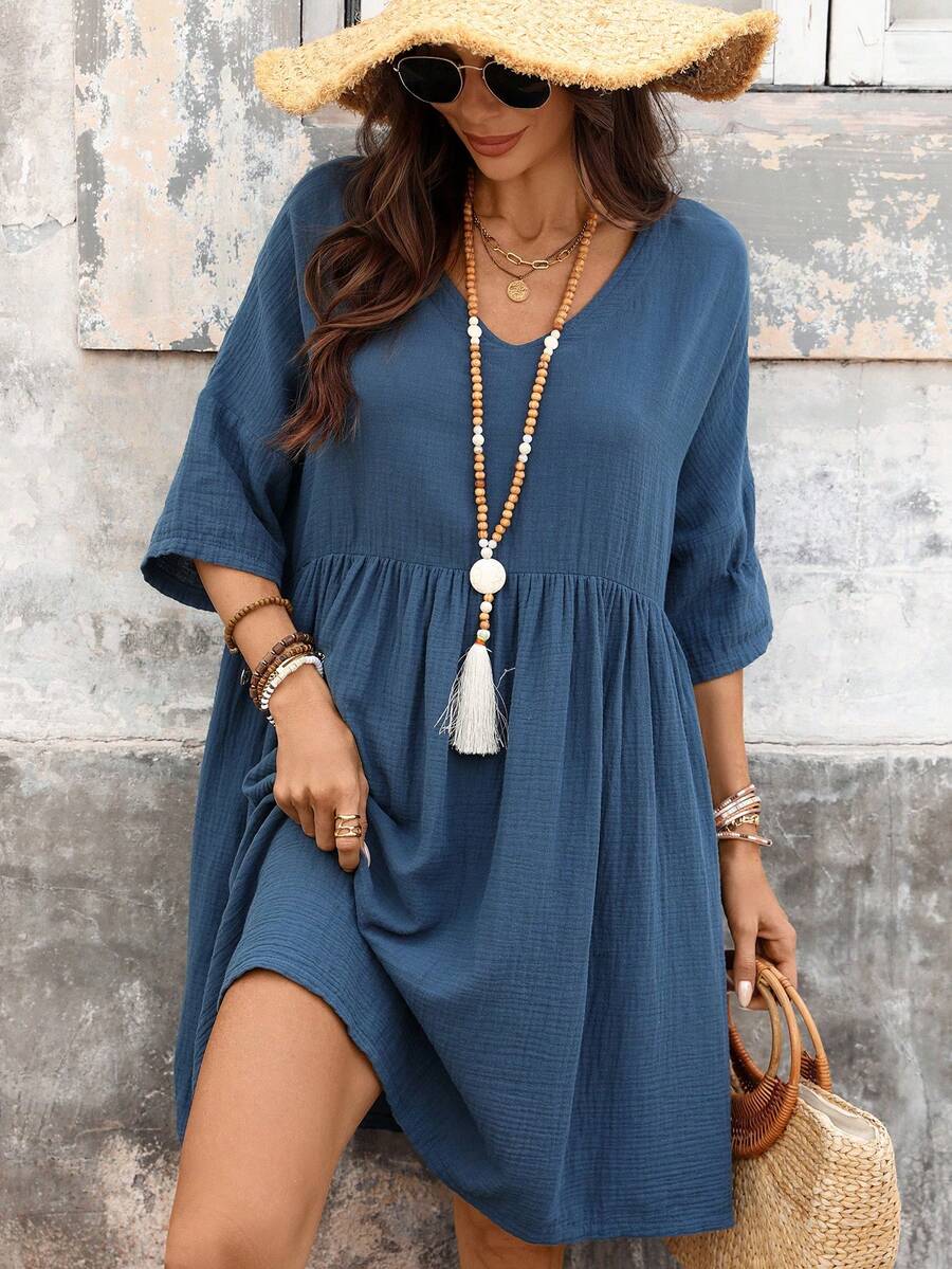 Breezaya 女士高开衩牛仔连衣裙 - 藍色 - 查看 1