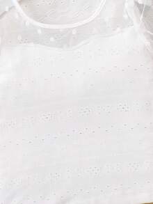 SHEIN Young Girl Jacquard Knit & Mesh Patchwork Cute T-Shirt,Kids - White - View 6
