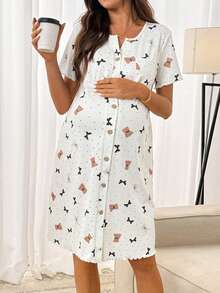 SHEIN Đầm mùa hè rộng rãi, thoải mái in hình bướm cho bà mẹ cho con bú - Nhiều màu - Xem 2