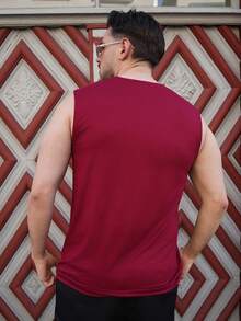 LEOGASHI LEOGASHI 男士休闲简约印花背心，适合日常穿着 - 酒紅色 - 查看 3