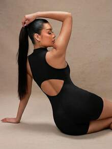 Lumalex 女式纯色无袖立领夏季运动连体裤 - 黑色 - 查看 8