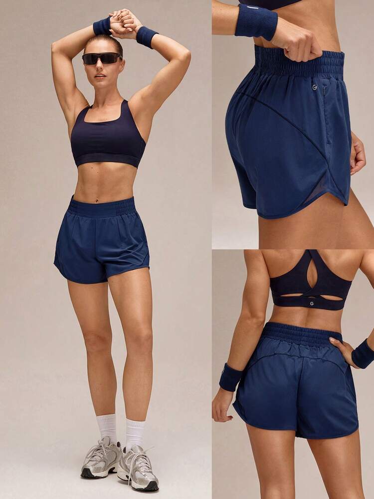 4" Pantalones cortos de running VitalSwift de cintura media con cordón, ultraligeros y de secado rápido, con reflectantes, bolsillo con cremallera y ropa interior antiolor incorporada para entrenamiento de alto impacto