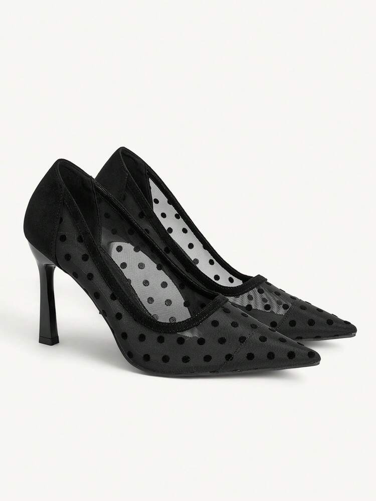 CUCCOO CHICEST Women Shoes Outdoor Women's Pointed Stiletto Fleece Dot Decorative Mesh Fabric Fashion Comfortable Daily Party Wedding Banquet Slip-On Shoes