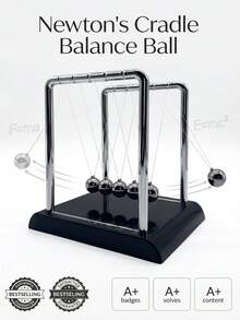 Newton Swing Balance Ball With Black Base, Fun Science Physics Learning Accessory, Anxiety Relief Desk Toy, Office Home Decor - Birthday Christmas Party Gift - Multi-color - View 2