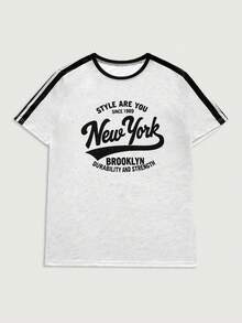 Courvante Áo thun nam cổ tròn kẻ sọc phong cách retro New York - Nhiều màu - Xem 3