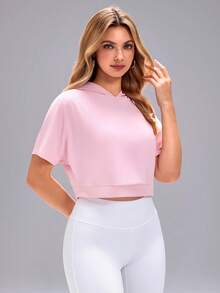 Sovereign Charm Women's Bat Print Loose Fit Hooded Short Sleeve Sweatshirt - Pink - View 6