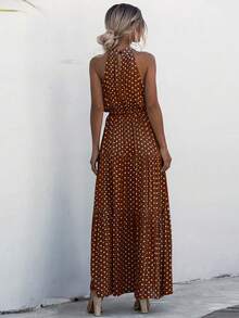 EMERY ROSE Vestido largo con estampado de lunares, volantes en el bajo y cinturón para mujer - Café integral - Ver 2