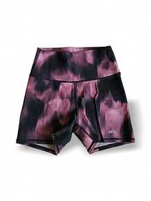 Alo Yoga Shorts VAPOR HIGH WAIST AURORA Sweat Absorption Breathable Lightweight Good Elasticity Easy To Wash Running Outdoor Women Black Pink W6254R - RASPBERRY SORBET - Black/Pink - View 1