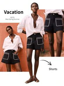 Maija Deas For Shorts, Quần short nữ ống rộng phối nhiều mảnh, cạp chun, có túi, kiểu dáng thoải mái, phù hợp cho công sở, đi nghỉ mát, mùa hè, lễ hội, kỳ nghỉ hè, du lịch biển, đi biển, đi chơi hè, lễ tốt nghiệp, du lịch biển, du lịch biển, lãng mạn, thời trang, đa năng; thích hợp cho kỳ nghỉ hè, thoải mái, phong cách Bohemian, trang phục đi biển, trang phục hàng ngày đơn giản, phong cách đồng quê. - màu đen - Xem 2