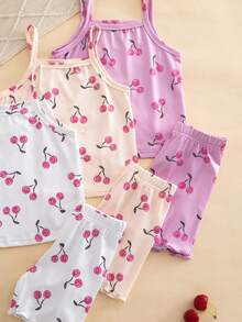 Genkimix Kids Bộ đồ lót 3 món mùa xuân/hè cho bé gái: áo hai dây và quần short, trang trí nơ thêu, nhiều màu sắc. - Nhiều màu - Xem 7