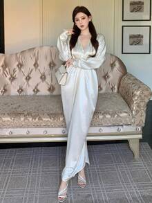 DAZY Đầm trơn màu thanh lịch dành cho nữ, thích hợp mặc đi làm, váy hè cho nữ. - trắng - Xem 3