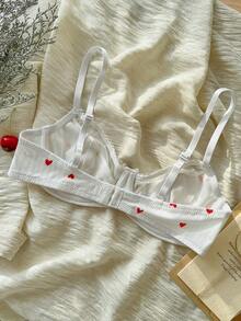Heart Print Bra Lingerie, Kawaii - White - View 2
