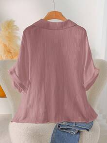 CosyJoli Plus Size Casual Dolman Sleeve Cardigan Blouse - Dusty Pink - View 2