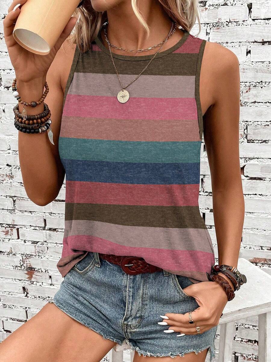 SHEIN LUNE 女士圆领撞色休闲百搭日常上衣 - 彩色 - 查看 1