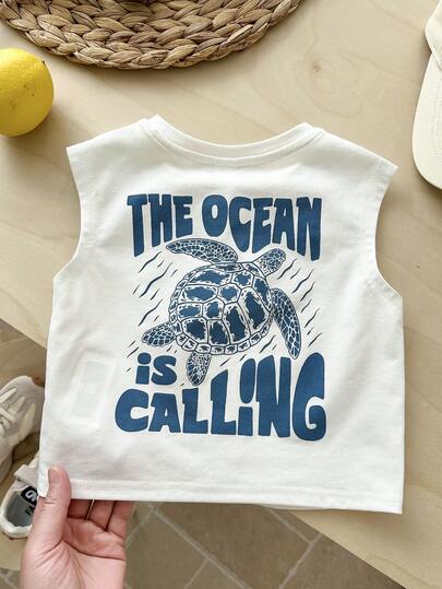 LMoss Kids Baby Boy Casual Cartoon Pattern Sleeveless Short Sleeve T-Shirt Knit Top, Suitable For Spring/Summer, Indoor, Outdoor, Daily, Sports, Play, Party, Photo Shoot, Vacation