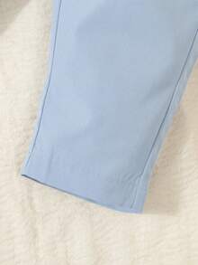 2pcs Baby Boy Blue Summer Elegant Wedding Formal Suit Set,Contrast Collar Faux Pocket Jacket&Elastic Waist Pants For 6 Months-3 Years Old Performance - Dusty Blue - View 8