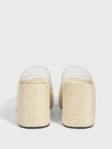 Sugerpunk 女士坡跟厚底凉鞋，暗黑摇滚朋克哥特风，夏季露趾罗马沙滩凉鞋，Y2K派对礼服鞋，外套，假日拖鞋，2000年代风格 - 杏色 - 查看 5