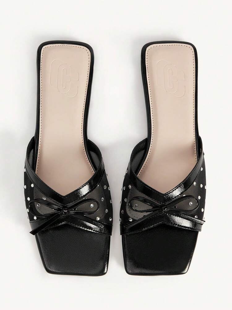 CUCCOO CHICEST Rhinestone Bow Simple Versatile Temperament Comfortable Fashion Generous Commuter Vacation Beach Flat Sandals Summer Shoes
