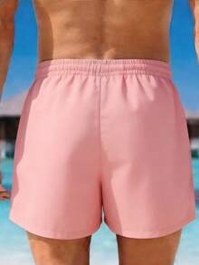 VIVINTIMO Quần short đi biển màu hồng dành cho nam, lót lụa sữa, họa tiết thêu giả, thoải mái và mềm mại, thích hợp cho kỳ nghỉ trên đảo. - Nhiều màu - Xem 3