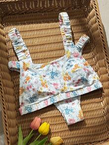 Swim Mod 2件套女士夏季沙滩度假泳衣，可爱随机印花三角杯可调节肩带露背比基尼套装 - 彩色 - 查看 6