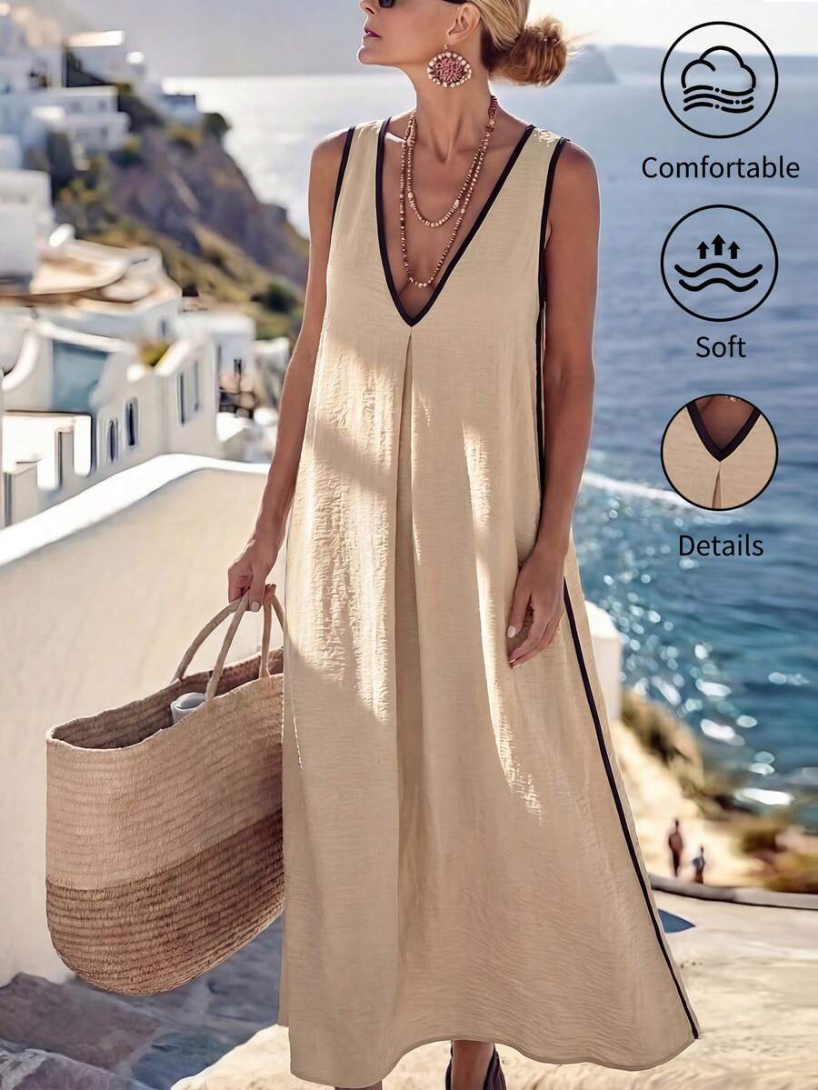 SHEIN Holidaya 女士深V领褶皱休闲度假约会晚礼服