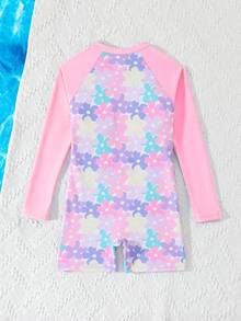 SHEIN 新款时尚少女粉色碎花连体泳衣，休闲优雅奢华，针织面料，拉链设计方便穿脱，适合海滩、度假、海边游泳，是夏季游泳的完美之选 - 淺粉色 - 查看 2