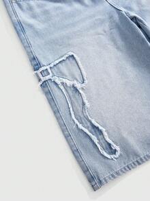 ROMWE Casual Frayed Hem Bow Denim Shorts, Light Blue - Blue - View 4