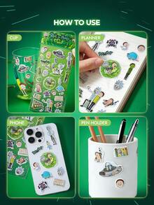 Rick and Morty X SHEIN Graffiti Waterproof Sticker, Suitable For Decorative Notebooks, Mobile Phone Cases, Suitcases, Etc - Multicolor - View 2