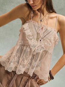 Bohemela Áo hai dây dệt màu trơn, viền bèo nhún, phong cách boho mùa hè, thích hợp cho kỳ nghỉ, ngày Valentine, lễ hội âm nhạc, dành cho nữ. - Màu be - Xem 8