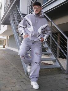 LEOGASHI LEOGASHI 男士破洞直筒牛仔裤 - 灰色 - 查看 5