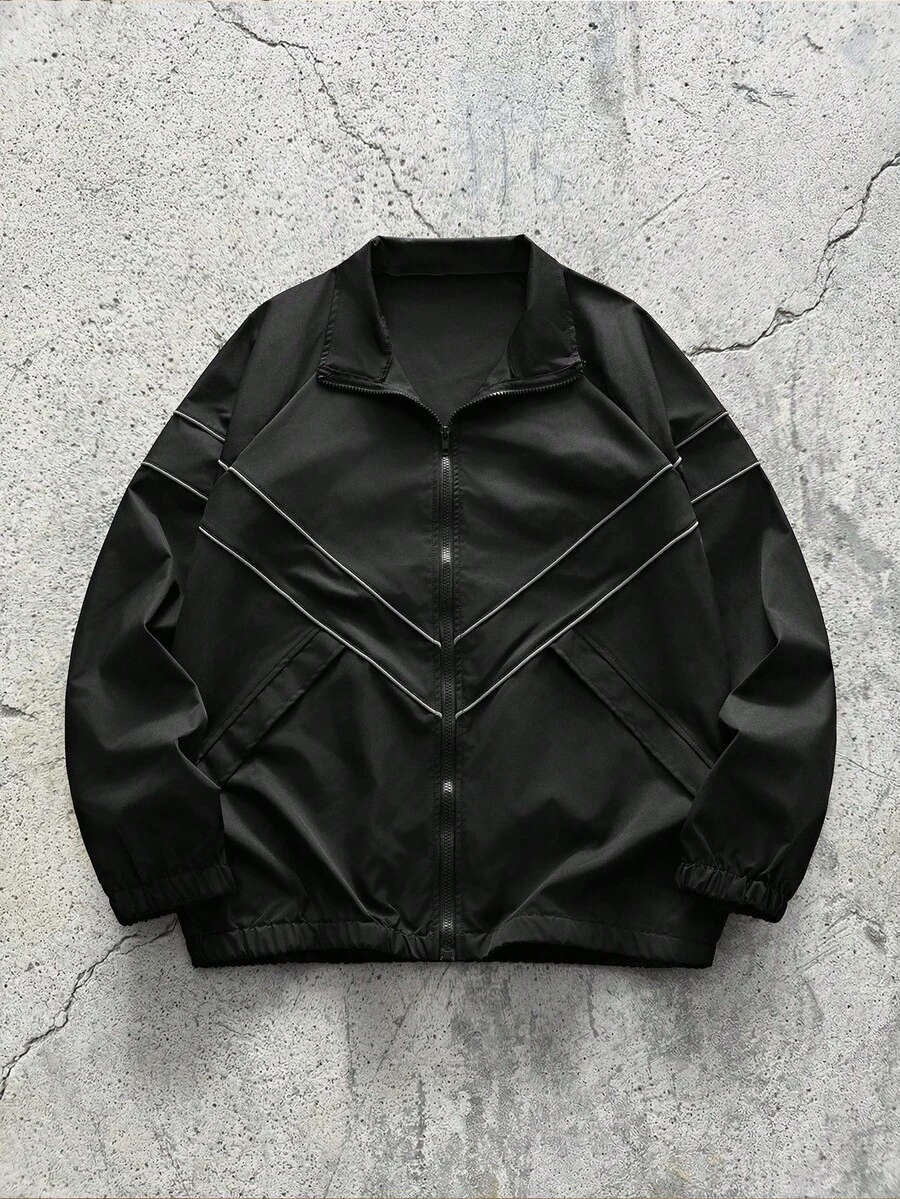EVRINFINITE Chaqueta de manga larga sencilla para uso diario de hombre, para otoño, estilo grunge - Negro - Ver 1