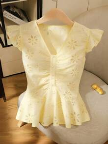 GlowEve Women's Embroidered Hollow-Out Vacation Shirt - Yellow - View 3