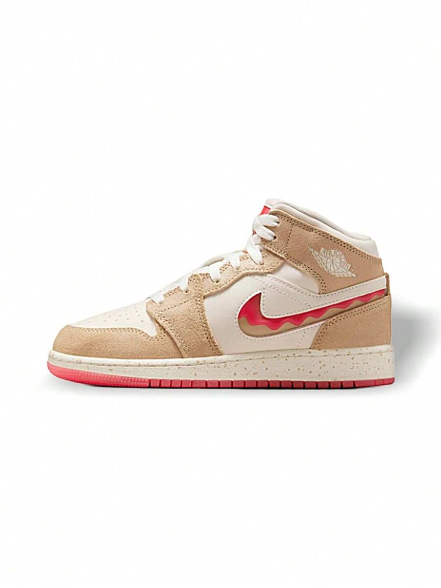 Giày thể thao Air Jordan 1 Mid Thấm hút mồ hôi Thoáng khí Nhẹ Độ đàn hồi tốt Logo Dễ giặt Thể thao hàng ngày Nữ (GS) Vàng Trắng HJ5958-206 - Vàng/Trắng - Xem 1