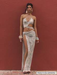 MUSERA 系带前开衩腰部开衩长裙套装，单裙适合夏季春季性感外出海滩度假蜜月 - 彩色 - 查看 1