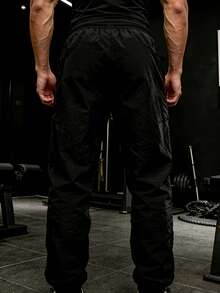 GymBeat Men's Elastic Waist Drawstring Fashionable Printed Loose Casual Sports Pants - Black - View 2