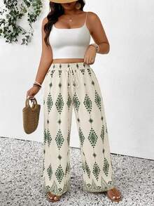 SHEIN Frenchy Plus Size Summer Casual Vacation Bohemian Style Geometric Print Pants - Multicolor - View 6