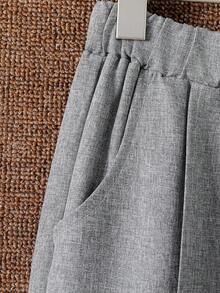 SHEIN Vacaura Loose Knit Label Straight Leg Pants For Teens, Suitable For Streetwear And Sports, Spring And Summer - Grey - View 5