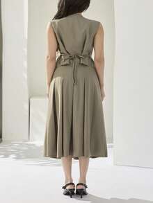 Modelyn Conjunto de 2 piezas para mujer talla grande: Top de tirantes de unicolor y minifalda - Verde militar - Ver 3
