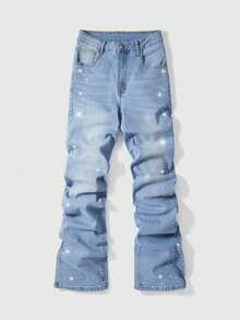 ROMWE MEN Street Life Men's Rhinestone Decorated Casual Jeans - Baby Blue - View 4
