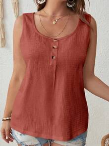 SHEIN VCAY Plus Size Solid Color Minimalist Sleeveless Tank Top - Watermelon Pink - View 1