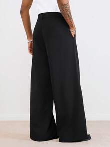 TOKVUE 男士纯色直筒宽松西装裤，带口袋，黑色阔腿裤，设计师款长裤，黑色阔腿正装裤，黑色长裤 - 黑色 - 查看 4