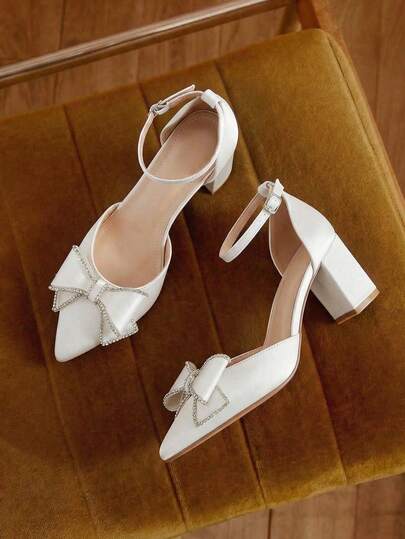 Women's Fashionable Rhinestone Bow Pointed Toe High Heel Shoes, Comfortable & Sexy, Suitable For Wedding, Spring, Women Pumps, Elegant