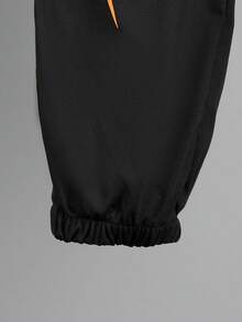 Vacaura Set de 2 piezas de camiseta de manga corta y pantalones con estampado de brillo negro y azul cielo, casual, adecuado para actividades al aire libre de primavera/verano para adolescentes - Negro - Ver 3
