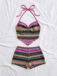 Soleia Bộ trang phục Xuân/Hè mới, phong cách thường ngày, đi nghỉ mát, đi biển, dự đám cưới, lễ tốt nghiệp, tiệc brunch, ngày lễ Thánh Patrick, kỳ nghỉ xuân, lễ Phục sinh, lễ hội âm nhạc, thanh lịch, phong cách Bohemian, nhiệt đới, sọc nhiều màu sắc, áo hai dây, set 2 món. - Màu Hồng Tươi - Xem 5