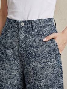 Anewsta 春夏提花水洗阔腿高腰显瘦喇叭牛仔裤（女款） - 藍色 - 查看 4