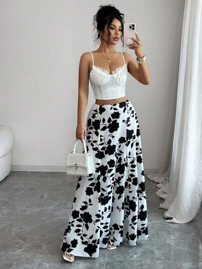 SHEIN Elenzya Women's 2026 Spring/Summer Pale Yellow Satin Elegant Romantic Long Skirt, Suitable For 20-35+ Women For Holidays, Parties, And Daily Wear