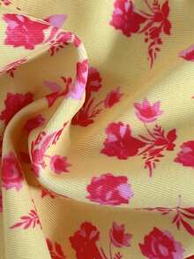Swim Mod Bikini de dos piezas con estampado floral rosa y amarillo, copas triangulares y tirantes gruesos, para vacaciones en la playa - Multicolor - Ver 6