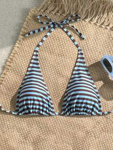 Swim Mod Women's Contrast Stripe Print Bikini Top - Multicolor - View 2